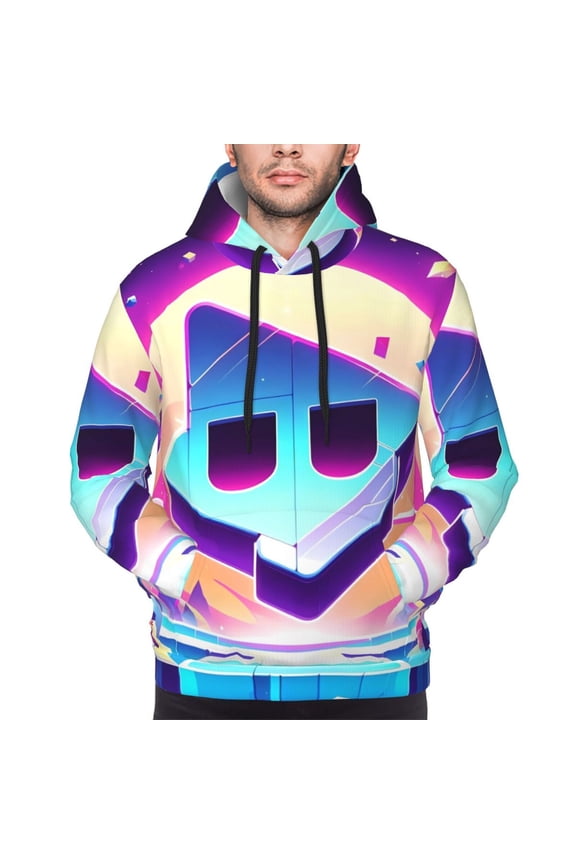 Geometry Dash Men's Graphic Print Long Sleeve Drawstring Hoodie Pullover Sweatshirt-4X-Large