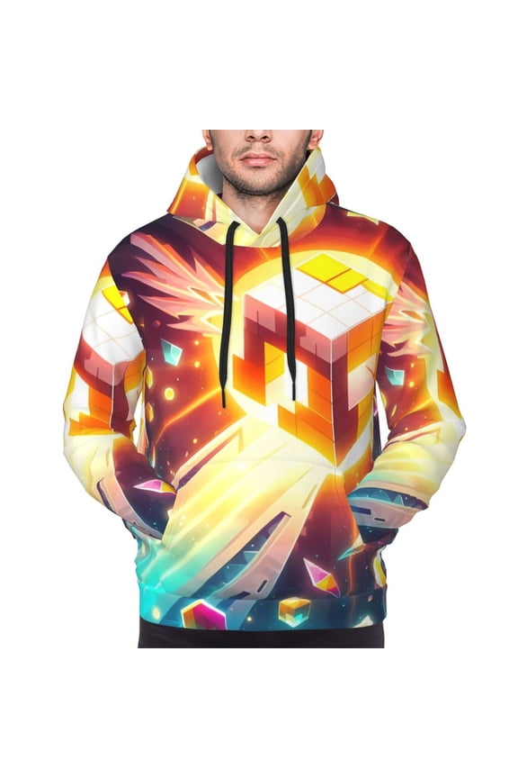 Geometry Dash Men's Graphic Print Long Sleeve Drawstring Hoodie Pullover Sweatshirt-4X-Large
