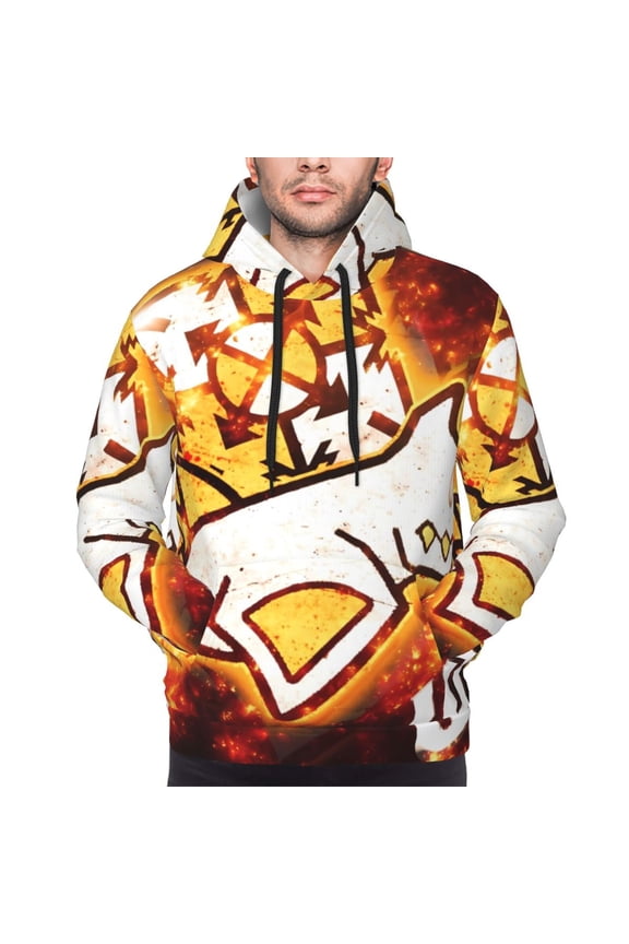 Geometry Dash Men's Graphic Print Long Sleeve Drawstring Hoodie Pullover Sweatshirt-4X-Large