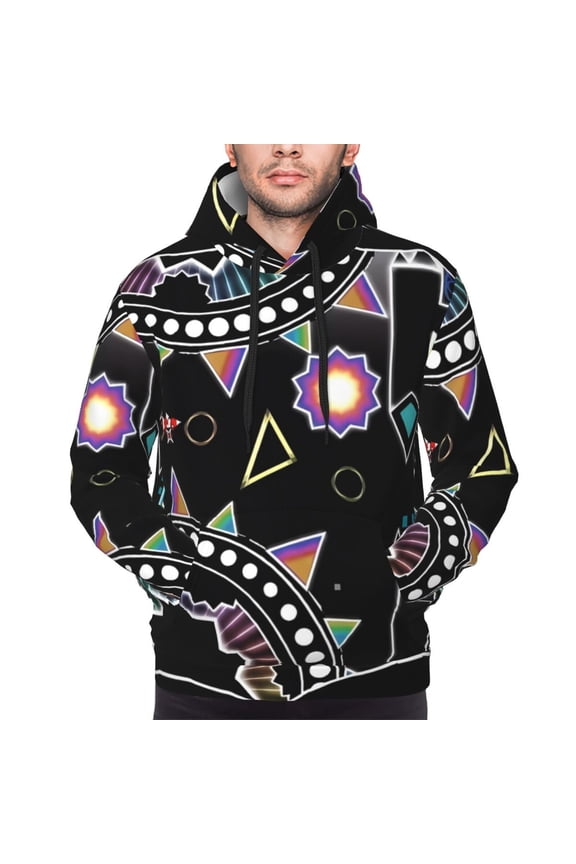 Geometry Dash Men's Graphic Print Long Sleeve Drawstring Hoodie Pullover Sweatshirt-4X-Large