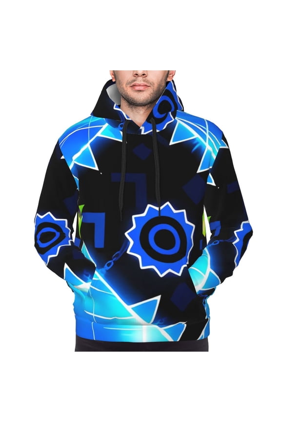 Geometry Dash Men's Graphic Print Long Sleeve Drawstring Hoodie Pullover Sweatshirt-4X-Large