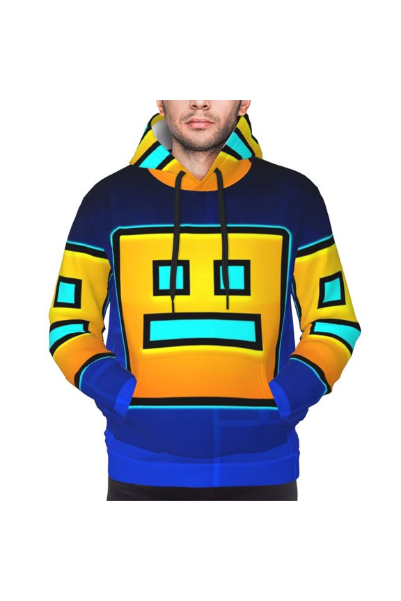Geometry Dash Men's Graphic Print Long Sleeve Drawstring Hoodie Pullover Sweatshirt-4X-Large