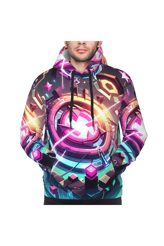 Geometry Dash Men's Graphic Print Long Sleeve Drawstring Hoodie Pullover Sweatshirt-4X-Large