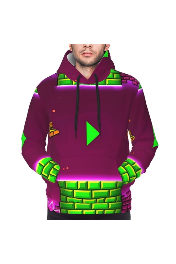 Geometry Dash Men's Graphic Print Long Sleeve Drawstring Hoodie Pullover Sweatshirt-4X-Large