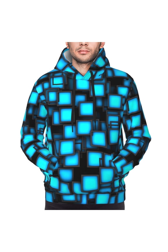 Geometry Dash Men's Graphic Print Long Sleeve Drawstring Hoodie Pullover Sweatshirt-Large