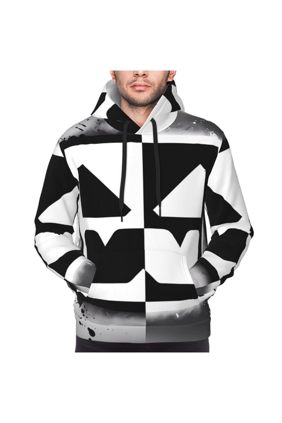 Geometry Dash Men's Graphic Print Long Sleeve Drawstring Hoodie Pullover Sweatshirt-Medium