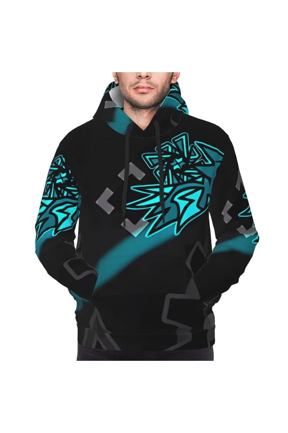 Geometry Dash Men's Graphic Print Long Sleeve Drawstring Hoodie Pullover Sweatshirt-Medium