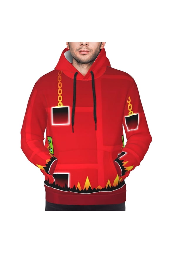 Geometry Dash Men's Graphic Print Long Sleeve Drawstring Hoodie Pullover Sweatshirt-Medium