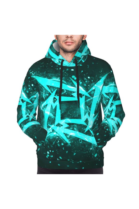 Geometry Dash Men's Graphic Print Long Sleeve Drawstring Hoodie Pullover Sweatshirt-Small