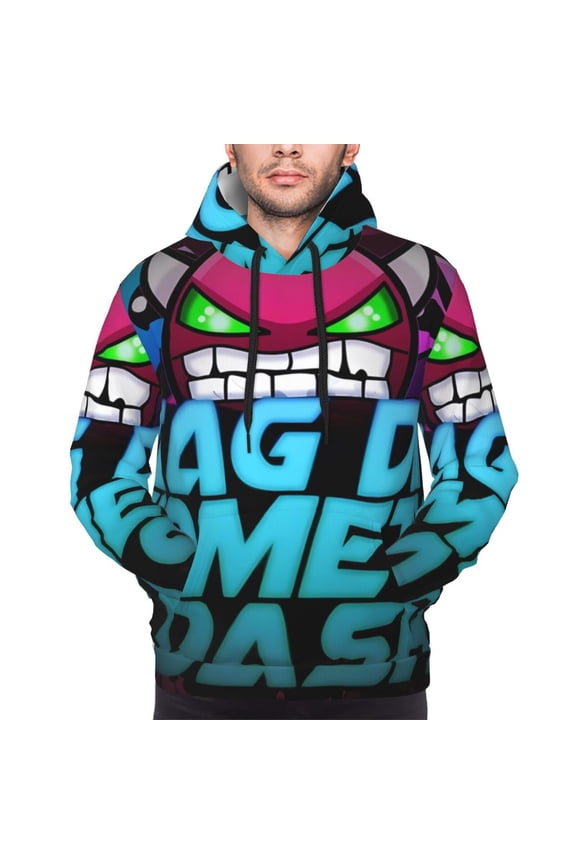 Geometry Dash Men's Graphic Print Long Sleeve Drawstring Hoodie Pullover Sweatshirt-Small