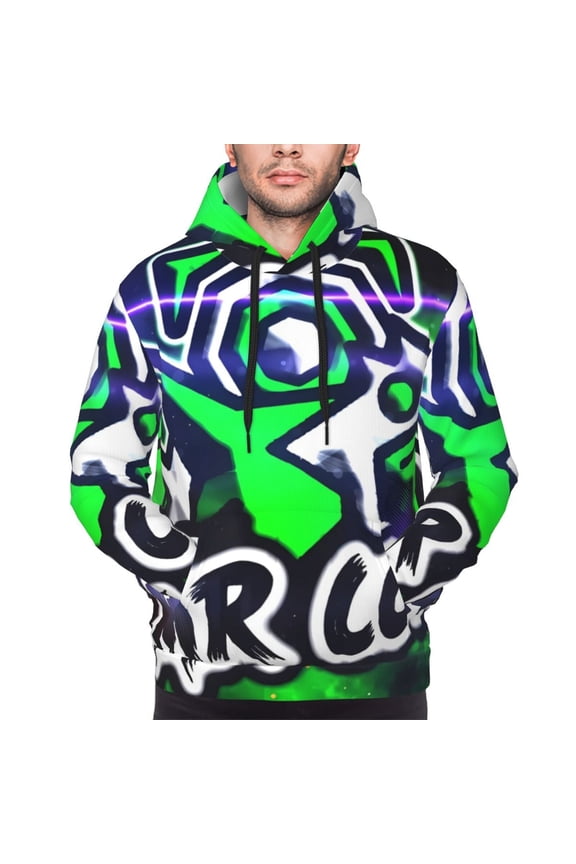 Geometry Dash Men's Graphic Print Long Sleeve Drawstring Hoodie Pullover Sweatshirt-Small