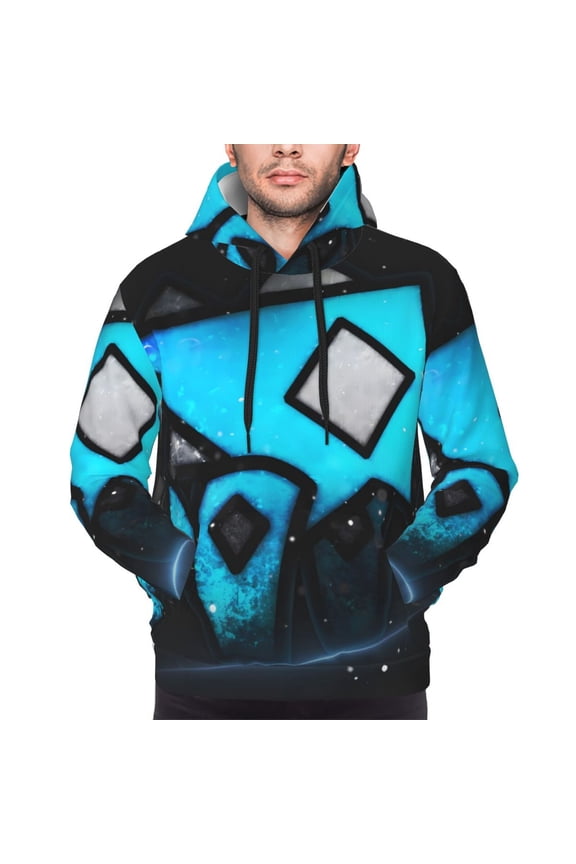 Geometry Dash Men's Graphic Print Long Sleeve Drawstring Hoodie Pullover Sweatshirt-Small