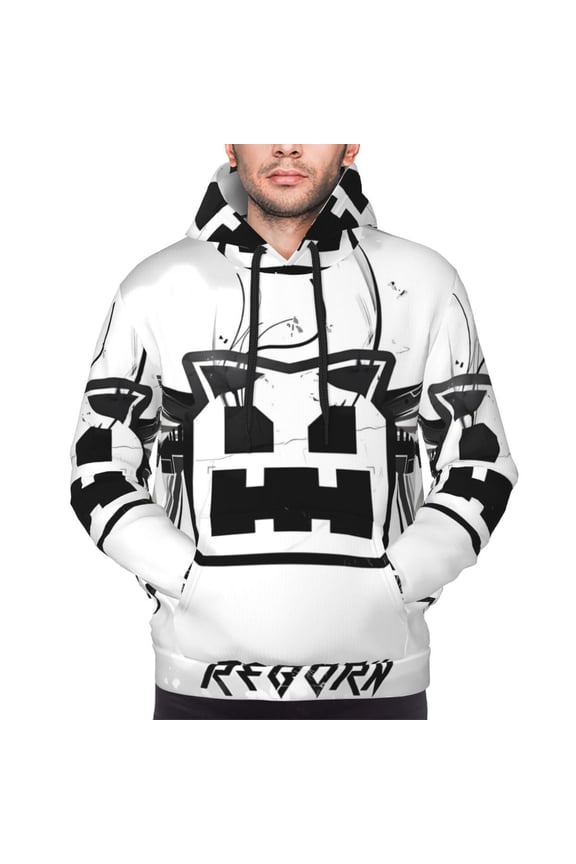 Geometry Dash Men's Graphic Print Long Sleeve Drawstring Hoodie Pullover Sweatshirt-Small