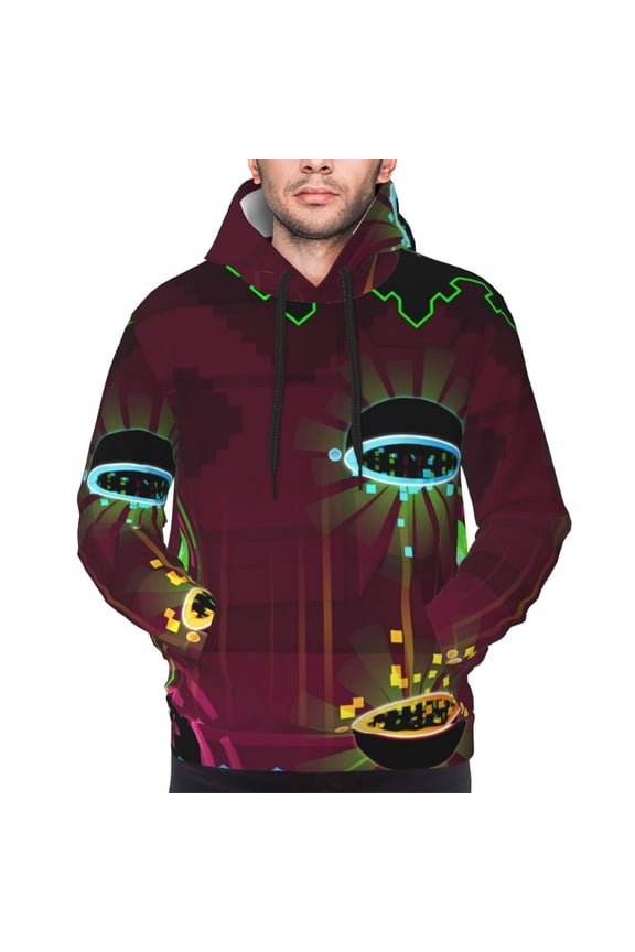 Geometry Dash Men's Graphic Print Long Sleeve Drawstring Hoodie Pullover Sweatshirt-X-Large