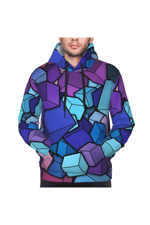 Geometry Dash Men's Graphic Print Long Sleeve Drawstring Hoodie Pullover Sweatshirt-X-Large