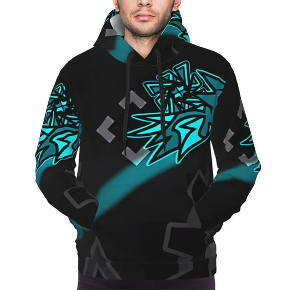 Saiise Geometry Dash Men's Graphic Print Long Sleeve Drawstring Hoodie Pullover Sweatshirt-X-Large