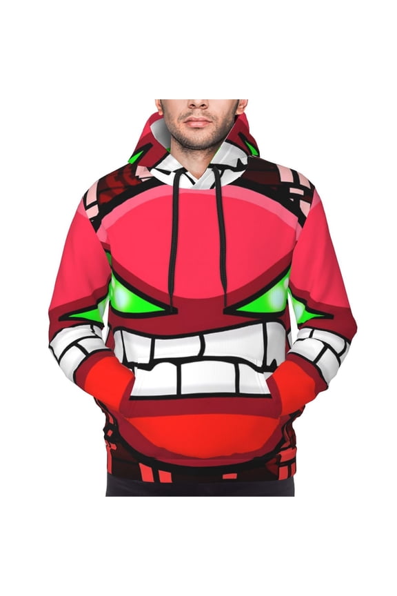 Geometry Dash Men's Graphic Print Long Sleeve Drawstring Hoodie Pullover Sweatshirt-XX-Large