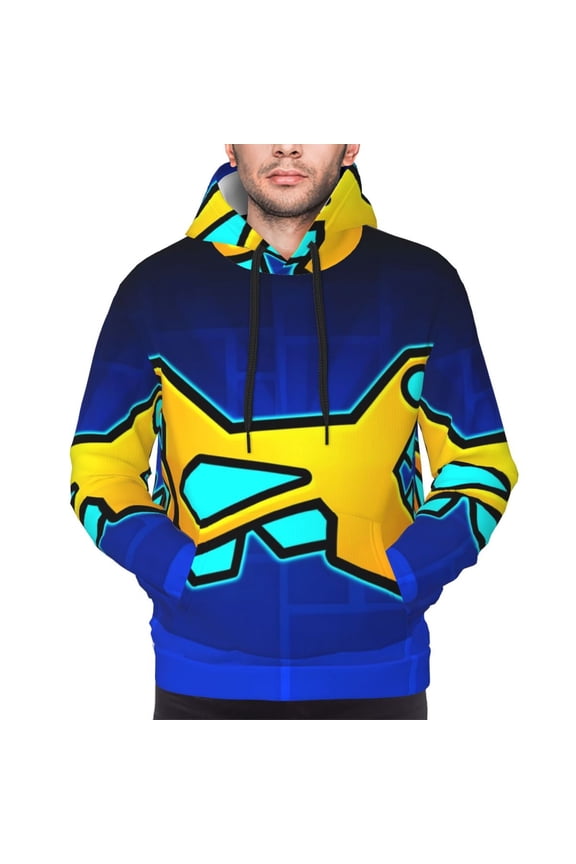 Geometry Dash Men's Graphic Print Long Sleeve Drawstring Hoodie Pullover Sweatshirt-XX-Large
