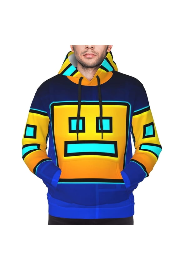 Geometry Dash Men's Graphic Print Long Sleeve Drawstring Hoodie Pullover Sweatshirt-XX-Large