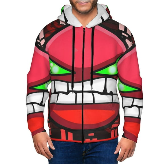 Saiise Geometry Dash Mens Zip Up Hoodie Long Sleeve Full-zip Hooded Sweatshirt Pullover With Kangaroo Pocket S-3XL