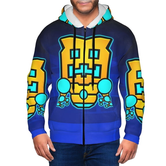 Saiise Geometry Dash Mens Zip Up Hoodie Long Sleeve Full-zip Hooded Sweatshirt Pullover With Kangaroo Pocket S-3XL