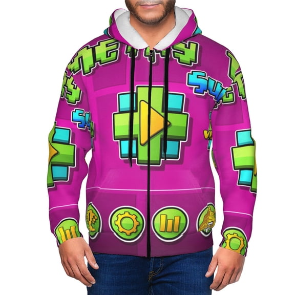 Saiise Geometry Dash Mens Zip Up Hoodie Long Sleeve Full-zip Hooded Sweatshirt Pullover With Kangaroo Pocket S-3XL
