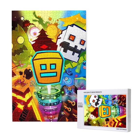Saiise Geometry Dash Print 1000 Jigsaw Puzzle for Adults and Family,Impossible Hard Difficult Challenging Puzzles for Adults - Finished Puzzle Size is 29.5 x 19.7 inch