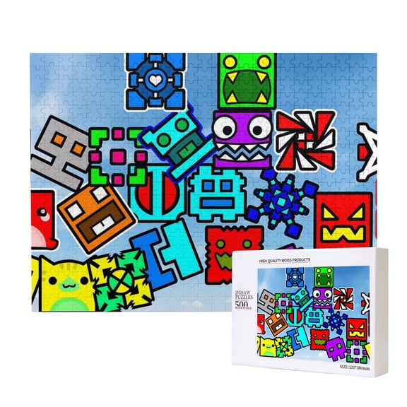 Saiise Geometry Dash Print 500 Jigsaw Puzzle for Adults and Family,Impossible Hard Difficult Challenging Puzzles for Adults - Finished Puzzle Size is 20.4 x 15 in