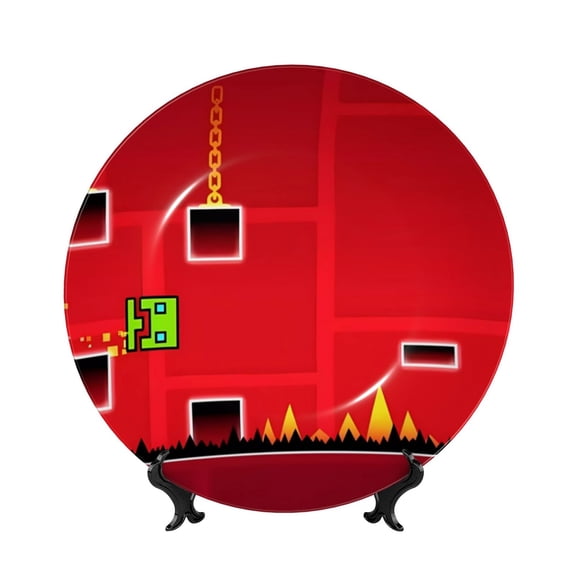 Saiise Geometry Dash Print Bone China Decorative Plate Ceramic Decorative Plates with Display Stand Handmade Ceramic Wall Art Decor for Home Kitchen Bedroom Decorative-10in