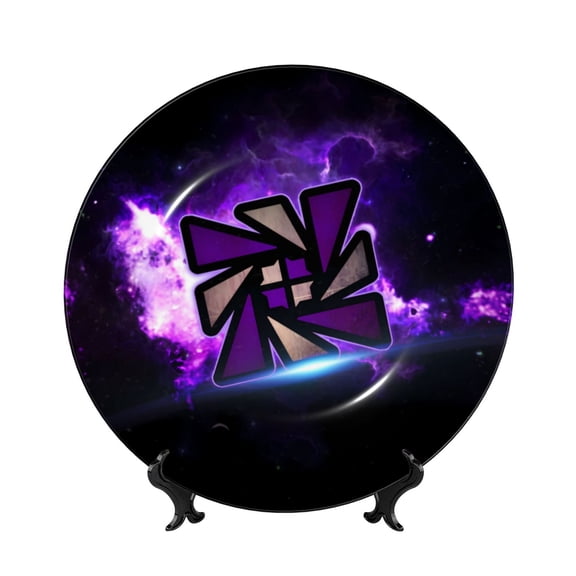 Saiise Geometry Dash Print Bone China Decorative Plate Ceramic Decorative Plates with Display Stand Handmade Ceramic Wall Art Decor for Home Kitchen Bedroom Decorative-10in