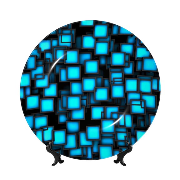 Saiise Geometry Dash Print Bone China Decorative Plate Ceramic Decorative Plates with Display Stand Handmade Ceramic Wall Art Decor for Home Kitchen Bedroom Decorative-10in