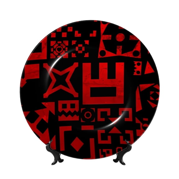 Saiise Geometry Dash Print Bone China Decorative Plate Ceramic Decorative Plates with Display Stand Handmade Ceramic Wall Art Decor for Home Kitchen Bedroom Decorative-10in