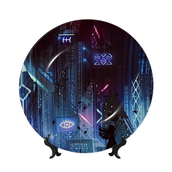 Saiise Geometry Dash Print Bone China Decorative Plate Ceramic Decorative Plates with Display Stand Handmade Ceramic Wall Art Decor for Home Kitchen Bedroom Decorative-10in