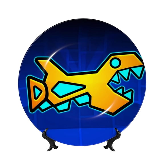 Saiise Geometry Dash Print Bone China Decorative Plate Ceramic Decorative Plates with Display Stand Handmade Ceramic Wall Art Decor for Home Kitchen Bedroom Decorative-10in