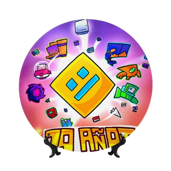 Saiise Geometry Dash Print Bone China Decorative Plate Ceramic Decorative Plates with Display Stand Handmade Ceramic Wall Art Decor for Home Kitchen Bedroom Decorative-10in