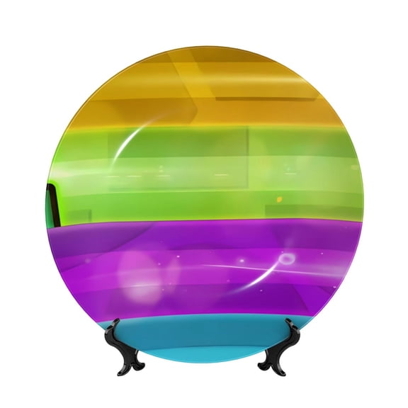 Saiise Geometry Dash Print Bone China Decorative Plate Ceramic Decorative Plates with Display Stand Handmade Ceramic Wall Art Decor for Home Kitchen Bedroom Decorative-10in