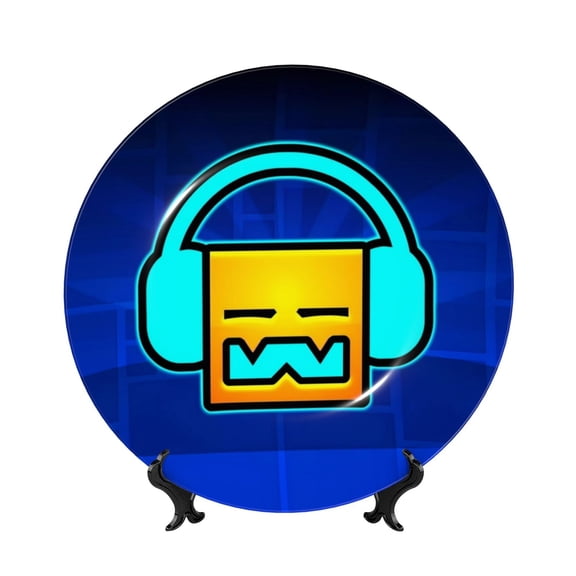 Saiise Geometry Dash Print Bone China Decorative Plate Ceramic Decorative Plates with Display Stand Handmade Ceramic Wall Art Decor for Home Kitchen Bedroom Decorative-10in