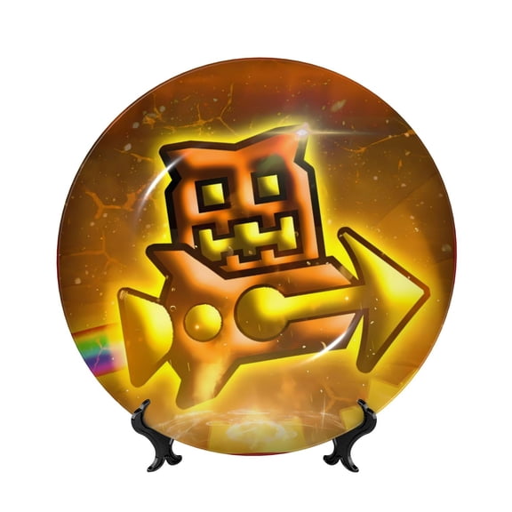 Saiise Geometry Dash Print Bone China Decorative Plate Ceramic Decorative Plates with Display Stand Handmade Ceramic Wall Art Decor for Home Kitchen Bedroom Decorative-6in