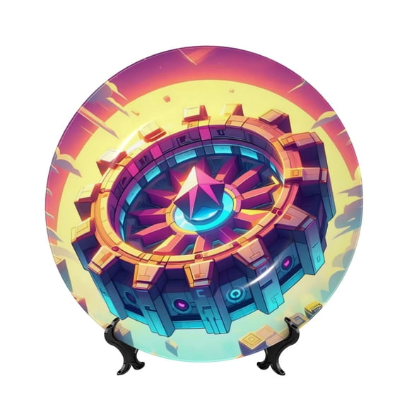 Saiise Geometry Dash Print Bone China Decorative Plate Ceramic Decorative Plates with Display Stand Handmade Ceramic Wall Art Decor for Home Kitchen Bedroom Decorative-6in