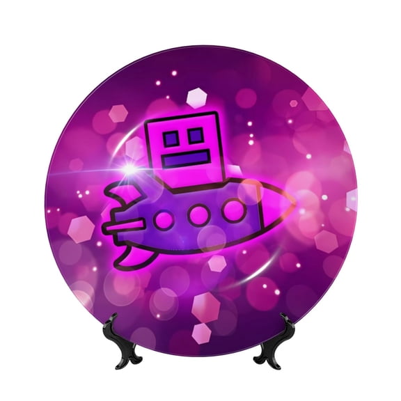 Saiise Geometry Dash Print Bone China Decorative Plate Ceramic Decorative Plates with Display Stand Handmade Ceramic Wall Art Decor for Home Kitchen Bedroom Decorative-6in