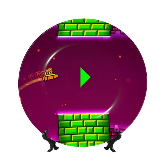 Saiise Geometry Dash Print Bone China Decorative Plate Ceramic Decorative Plates with Display Stand Handmade Ceramic Wall Art Decor for Home Kitchen Bedroom Decorative-6in