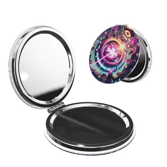 Saiise Geometry Dash Print Compact Mirror,Travel Makeup Mirror,Mini Mirror for Purse,Handbag,2.6 inch Small Folding Portable Handheld Mirror