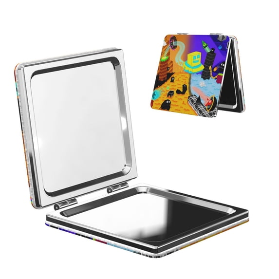 Saiise Geometry Dash Print Compact Mirror,Travel Makeup Mirror,Mini Mirror for Purse,Handbag,2.6 inch Small Folding Portable Handheld Mirror