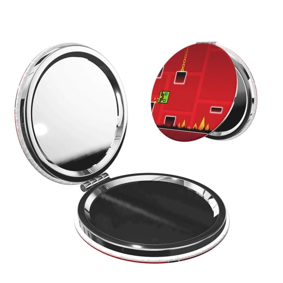 Saiise Geometry Dash Print Compact Mirror,Travel Makeup Mirror,Mini Mirror for Purse,Handbag,2.6 inch Small Folding Portable Handheld Mirror
