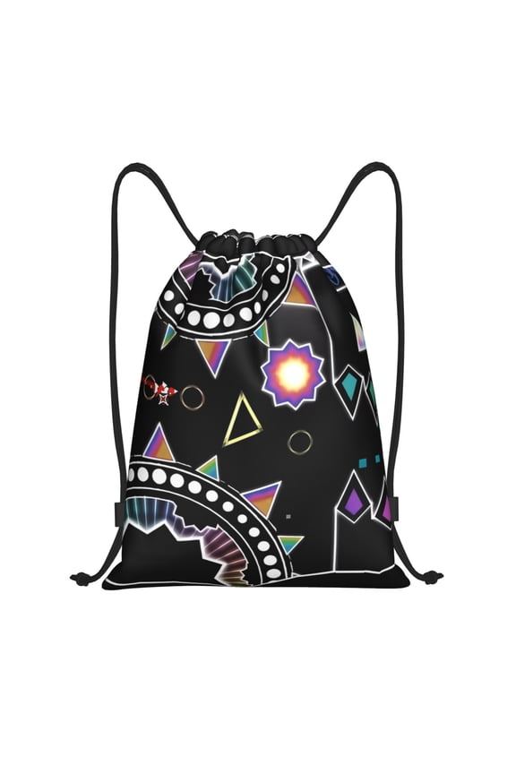 Geometry Dash Print Drawstring Backpack String Bag Sackpack Cinch Water Resistant for Gym Shopping Sport Yoga