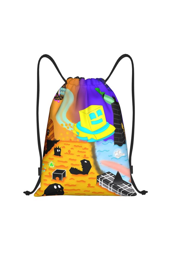 Geometry Dash Print Drawstring Backpack String Bag Sackpack Cinch Water Resistant for Gym Shopping Sport Yoga