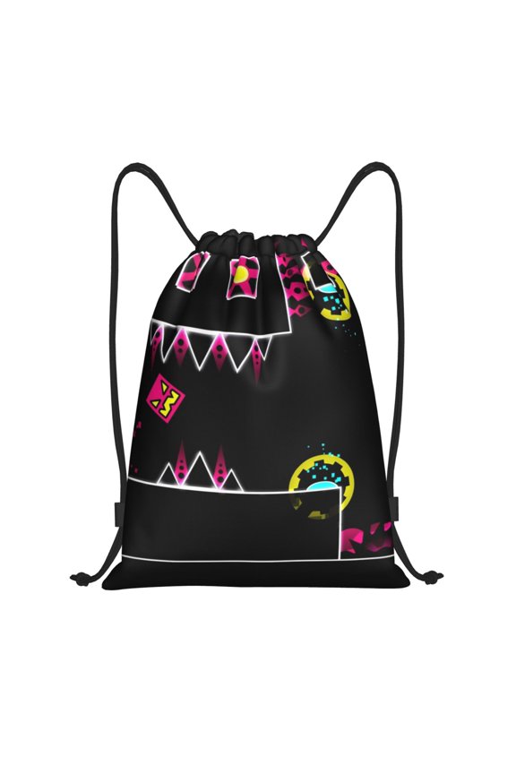 Geometry Dash Print Drawstring Backpack String Bag Sackpack Cinch Water Resistant for Gym Shopping Sport Yoga
