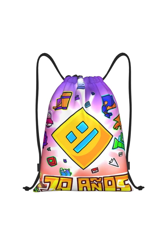Geometry Dash Print Drawstring Backpack String Bag Sackpack Cinch Water Resistant for Gym Shopping Sport Yoga