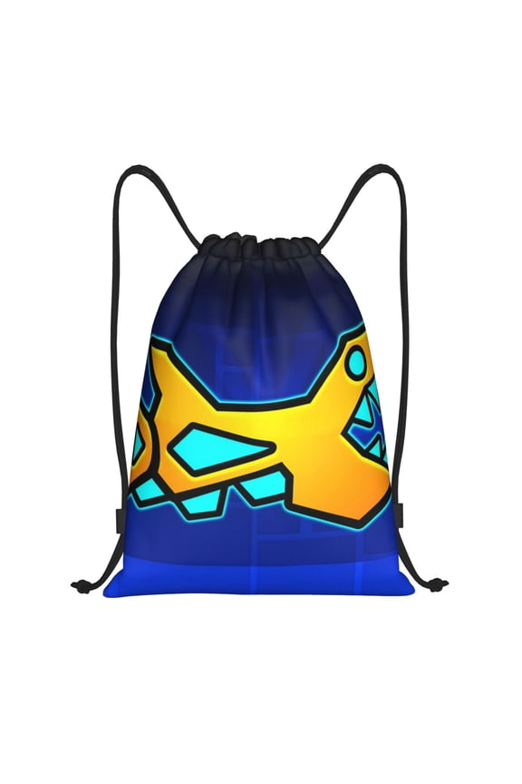 Geometry Dash Print Drawstring Backpack String Bag Sackpack Cinch Water Resistant for Gym Shopping Sport Yoga
