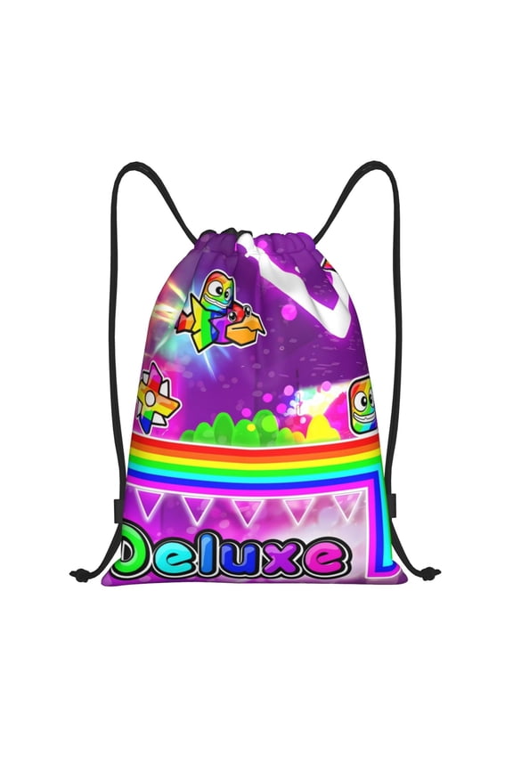Geometry Dash Print Drawstring Backpack String Bag Sackpack Cinch Water Resistant for Gym Shopping Sport Yoga